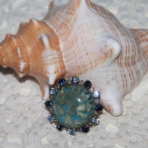 1960's Confetti Lucite MOP Rhinestone Brooch